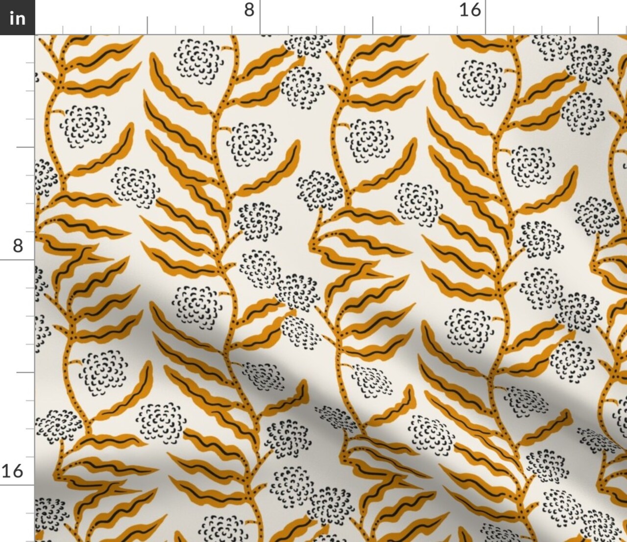 Boho Gold Floral Modern Botanical Mustard Garden Vine Abstract Custom Printed Fabric by Spoonflower Various Fabrics by the Yard or Fat Quarter